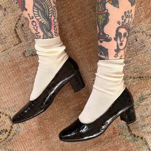 Vintage Bandolino Black Croc Embossed Block Heel Pumps Womens 7.5 M Shoes